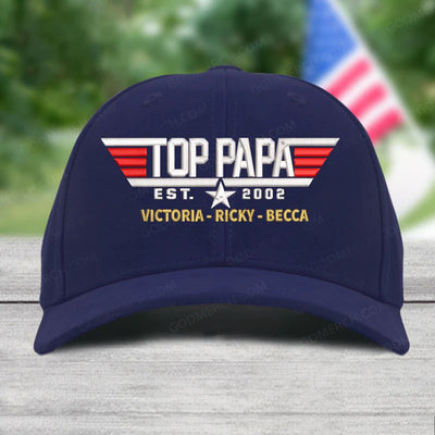 Custom #1 Dad Top Papa Top Dad with Son Daughter Grandkids Print Embroidered Custom Cap