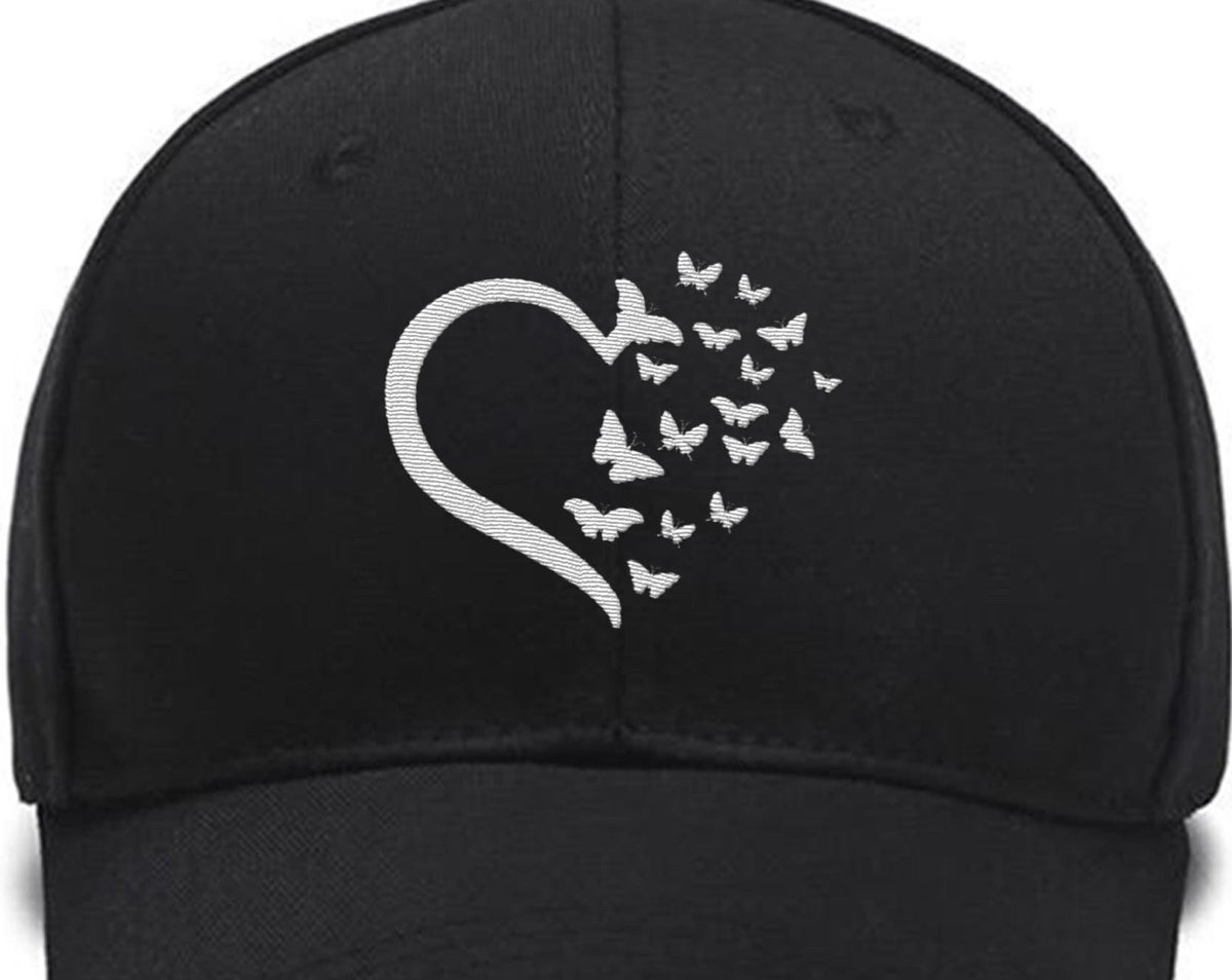 Embroidered Butterfly Heart Hat, Heart Butterfly, Butterfly Wings, Butterfly,Valentine Days Custom Embroidered Hats