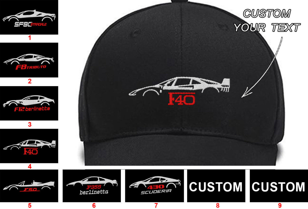 SF90 Stradale F8 Tributo F12 Berlinetta F40 1987 F50 1995 F355 Berlinetta F430 Scuderia Collection Embroidered Hats Custom embroidered Hat Custom Embroidered Hats