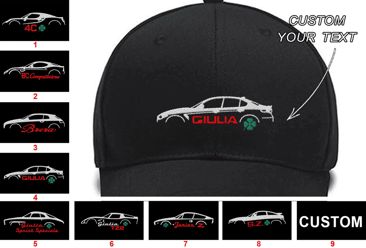 4C 2013-2020 8C Competizione Brera 2005-2010 Giulia Quadrifoglio Giulia Sprint Speciale Giulia TZ2 Junior Z SZ 1989-1991 Embroidered Hats Custom Embroidered Hats