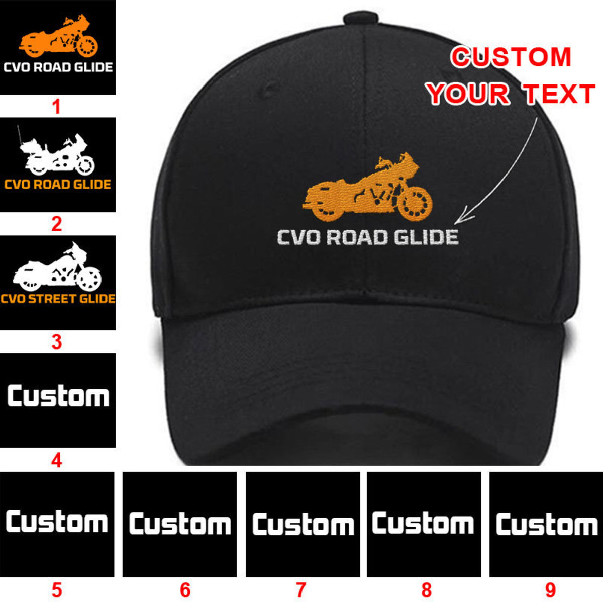 CVO Road Glide CVO Road Glide Limited CVO Street Glide Collection Embroidered Hats Custom embroidered Hat Custom Name Custom Embroidered Hats