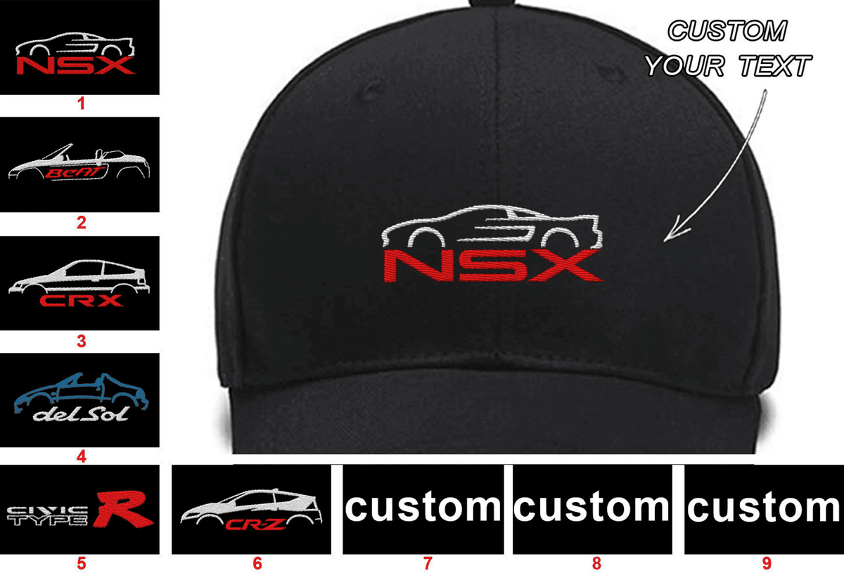NSX Type S Beat Car CR-X CR-Z Civic Type R Honda Del Sol Collection Embroidered Hats Custom embroidered hat Custom Embroidered Hats