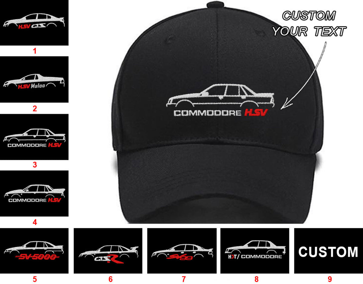 Commodore Hsv Gts Vf Hsv Maloo Vf Hdt (vc) Hsv SS Group A Sv Vl Hsv Sv 5000 Vn Hsv Gts-r Vs Hsv SV99 Vt Collection Embroidered Hats Custom Custom Embroidered Hats