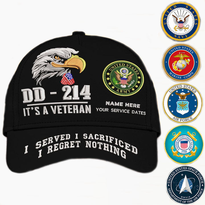 Custom Embroidery Cap - DD - 214 I SERVED - I SACRIFICED - I REGRET NOTHING