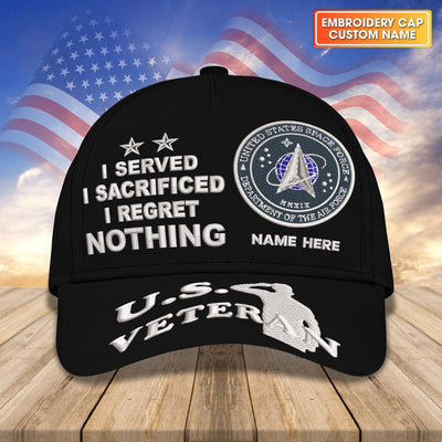 Custom Embroidered Cap - U.S. Veteran - I Served, I Sacrificed, I Regret Nothing