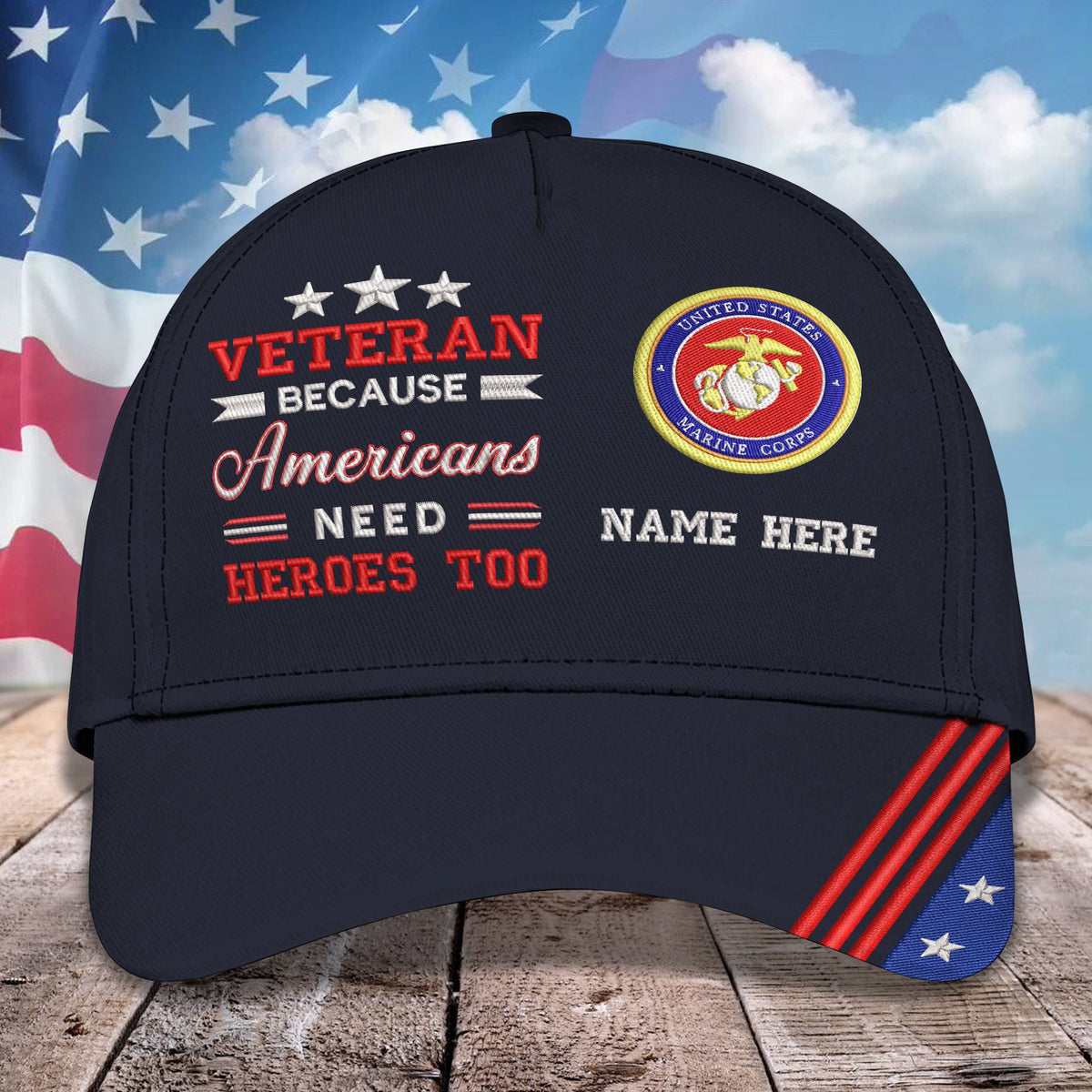 Custom Embroidery Cap - Veteran Because American Need Heroes Too