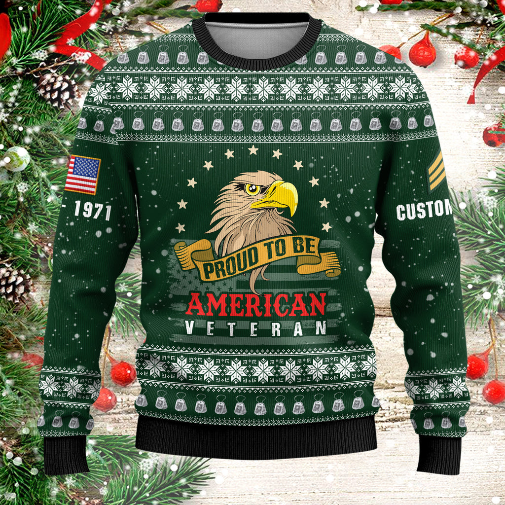 Personalized U.S. Branches Veteran Ugly Christmas Sweater - Custom Military Rank