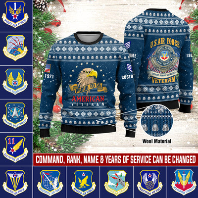 Personalized U.S. Air Force Command Veteran Ugly Christmas Sweater - Custom Military Rank