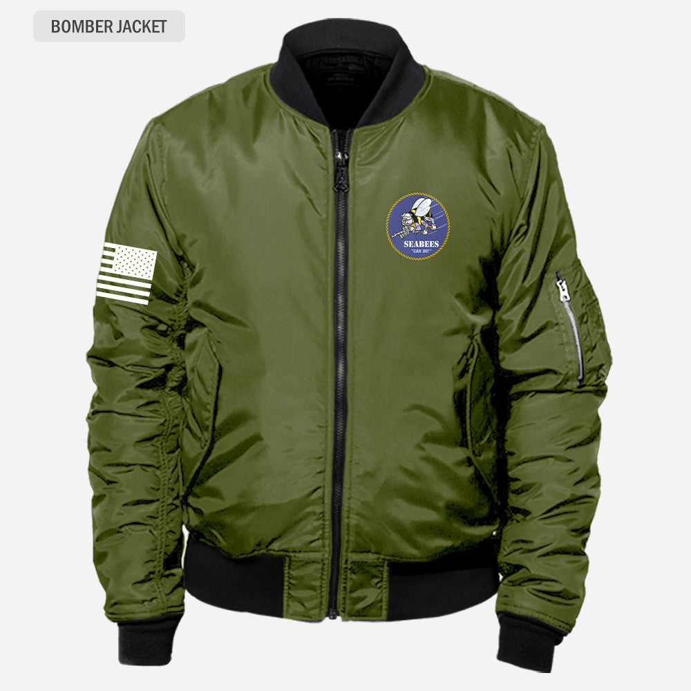 Us Navy Son Of America Seabees Veteran Od Green Bomber Jacket