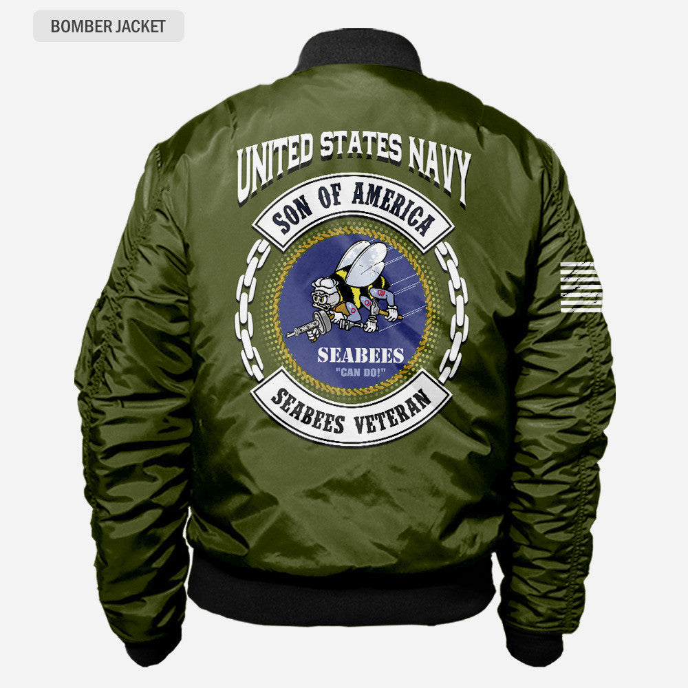 Us Navy Son Of America Seabees Veteran Od Green Bomber Jacket