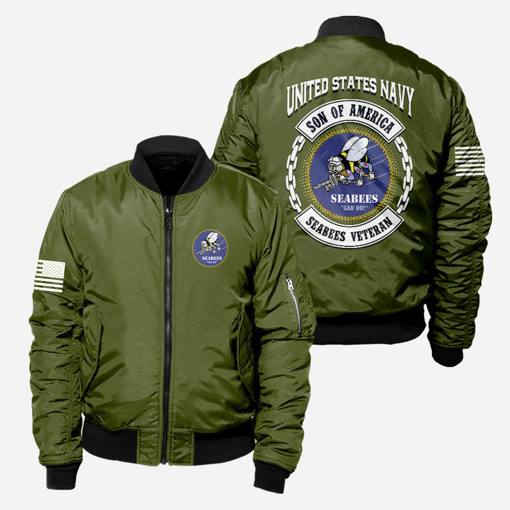 Us Navy Son Of America Seabees Veteran Od Green Bomber Jacket