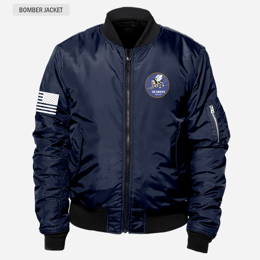 Us Navy Son Of America Seabees Veteran Navy Blue Bomber Jacket