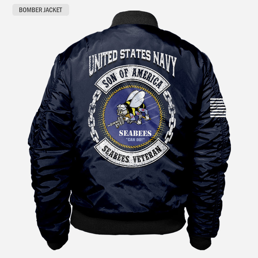 Us Navy Son Of America Seabees Veteran Navy Blue Bomber Jacket
