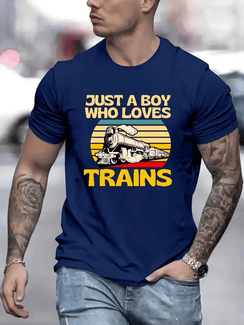 Just A Boy Who Loves Trains Vintage Style T Shirt, Gift For Train Lovers