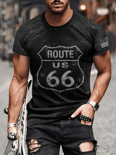 Classic Route 66 Print Black T-Shirt All Over Print
