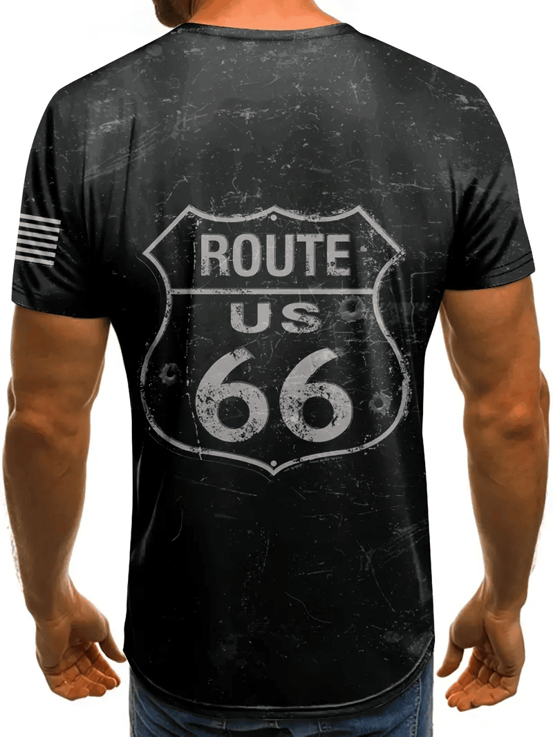 Classic Route 66 Print Black T-Shirt All Over Print