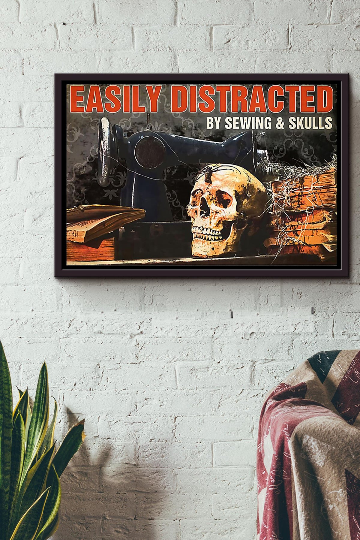 Easily Distracted By Sewing And Skulls Poster n Framed Matte Canvas