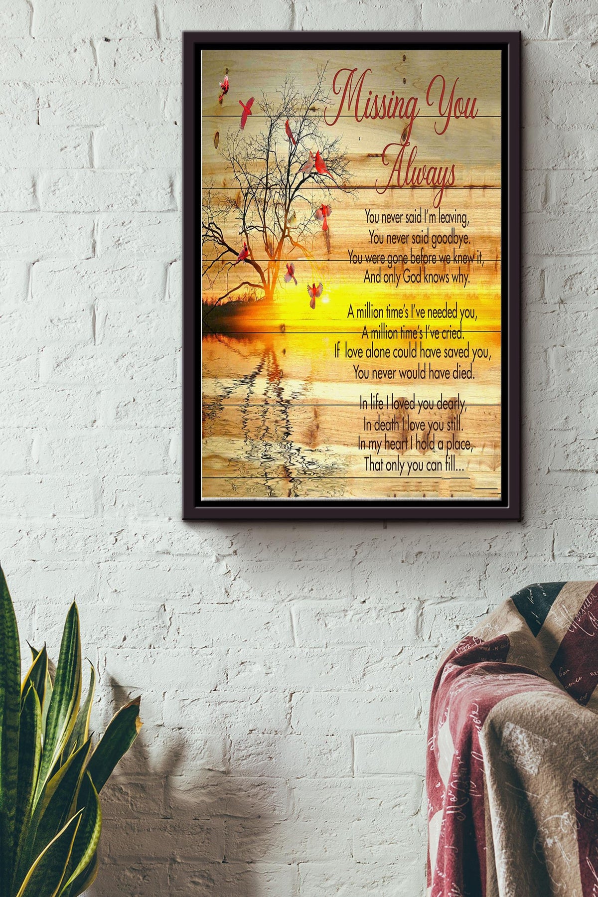 Missing You Always You Never Said Goodbye Cardinal Bird Autumn Poster Framed Matte Canvas
