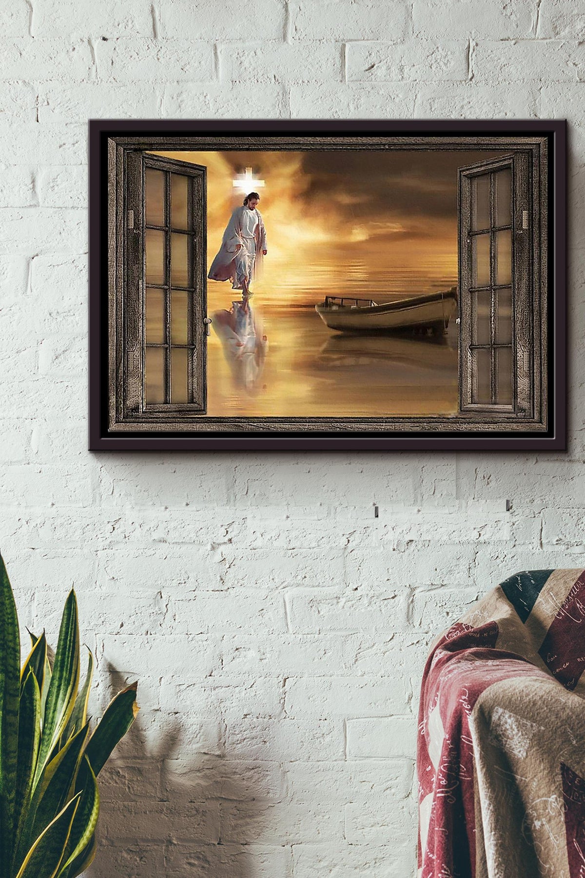 Jesus Walk To The Boat Window View Poster n Framed Matte Canvas