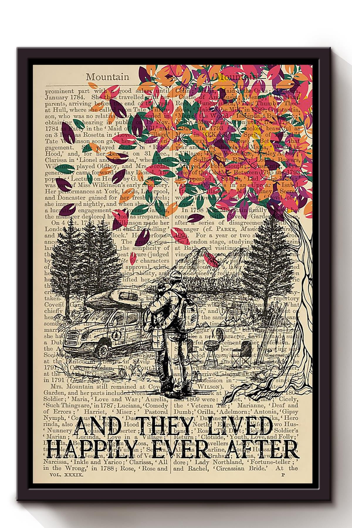 Camping Couple And They Lived Happily Ever After Quote Gift For Wedding Anniversary Framed Canvas