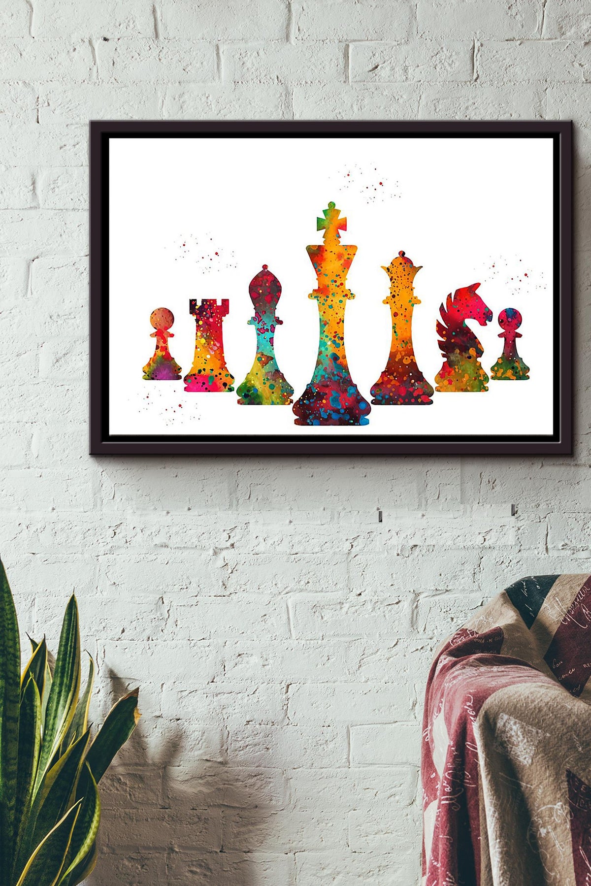 Chess Pieces Boarding Game Colorful Poster n Framed Matte Canvas