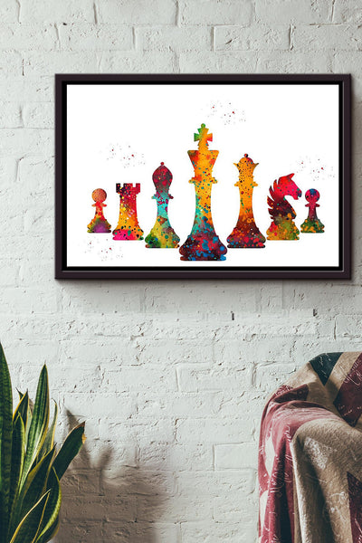 Chess Pieces Boarding Game Colorful Poster n Framed Matte Canvas