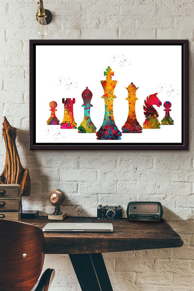 Chess Pieces Boarding Game Colorful Poster n Framed Matte Canvas