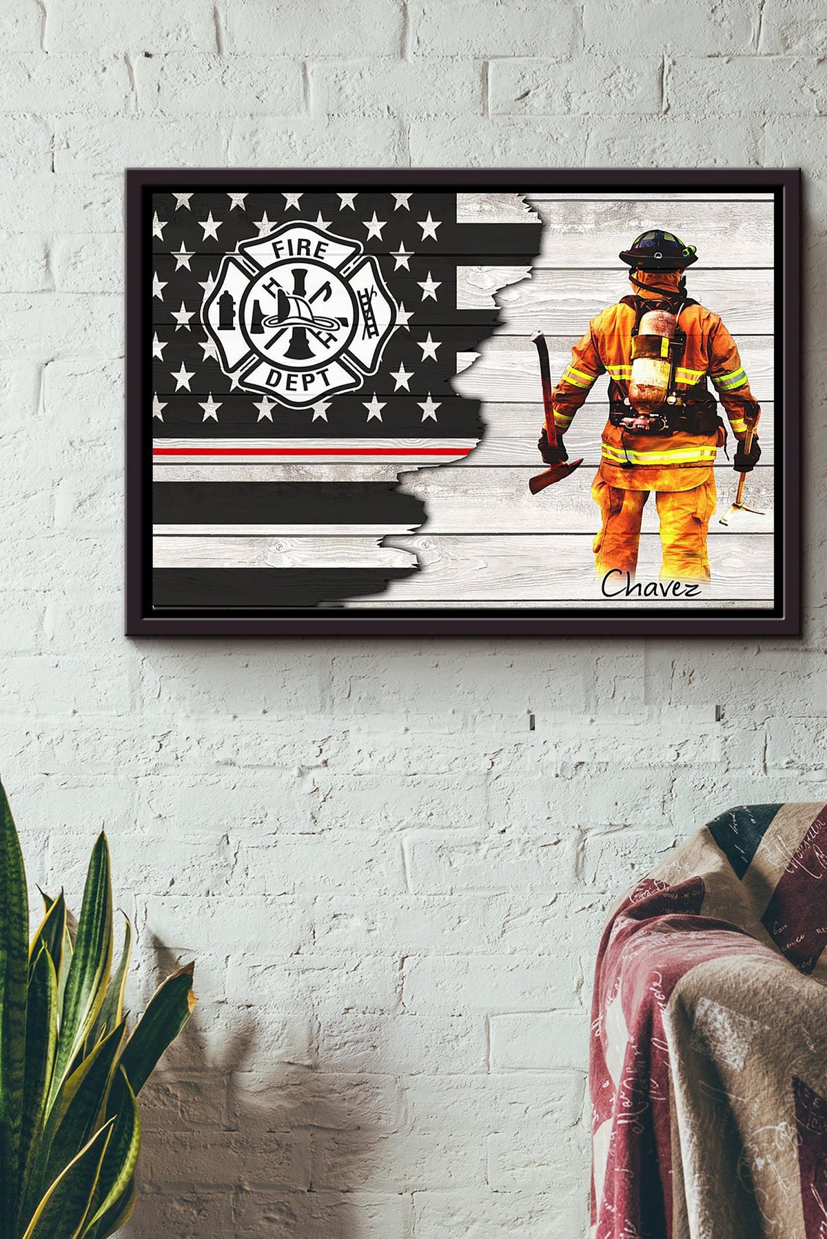 Firefighter America Fire Dept Poster n Framed Matte Canvas