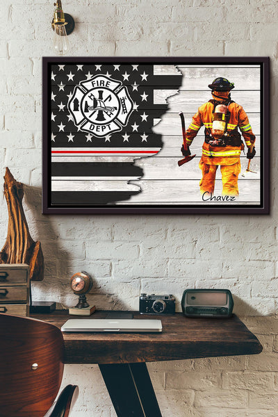 Firefighter America Fire Dept Poster n Framed Matte Canvas