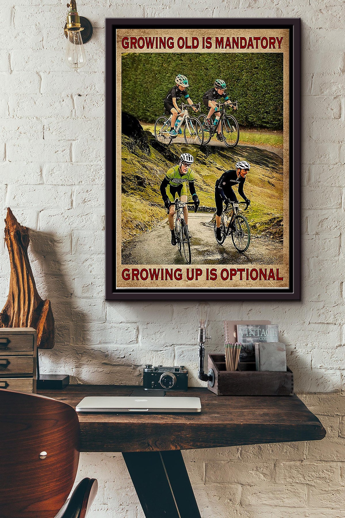 Growing Old In Mandatory Growing Up Is Optional Cycling Poster Framed Matte Canvas