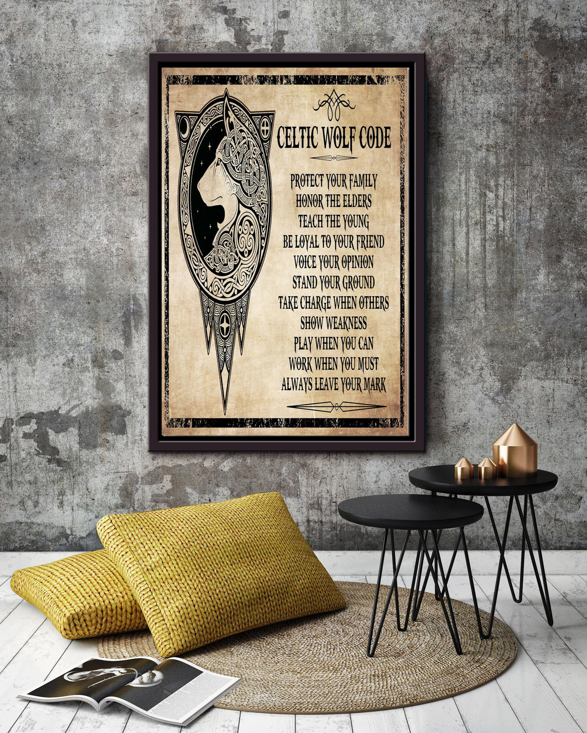 Celtic Wolf Code Motivation Quote Wall Art For Home Decor Housewarming Framed Canvas Framed Prints, Canvas