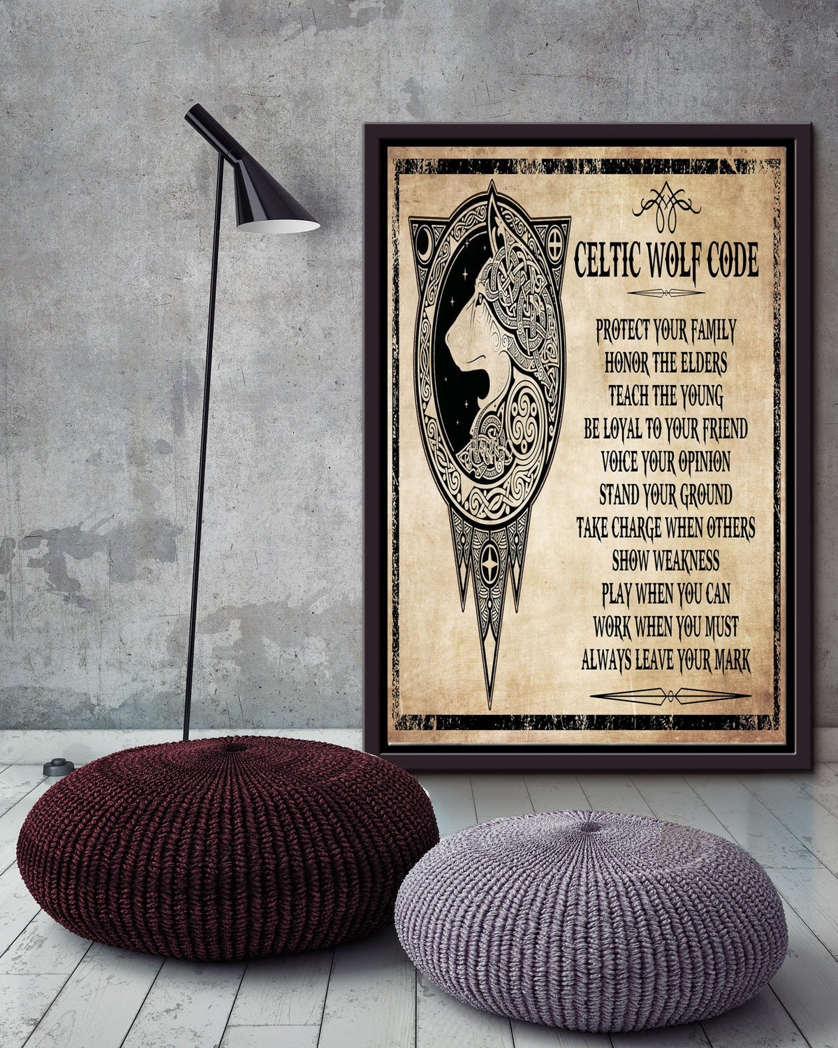 Celtic Wolf Code Motivation Quote Wall Art For Home Decor Housewarming Framed Canvas Framed Prints, Canvas