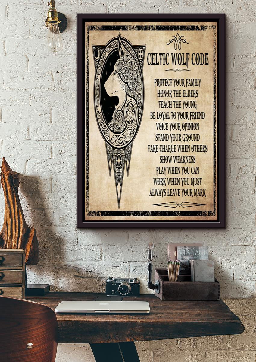 Celtic Wolf Code Motivation Quote Wall Art For Home Decor Housewarming Framed Canvas Framed Prints, Canvas