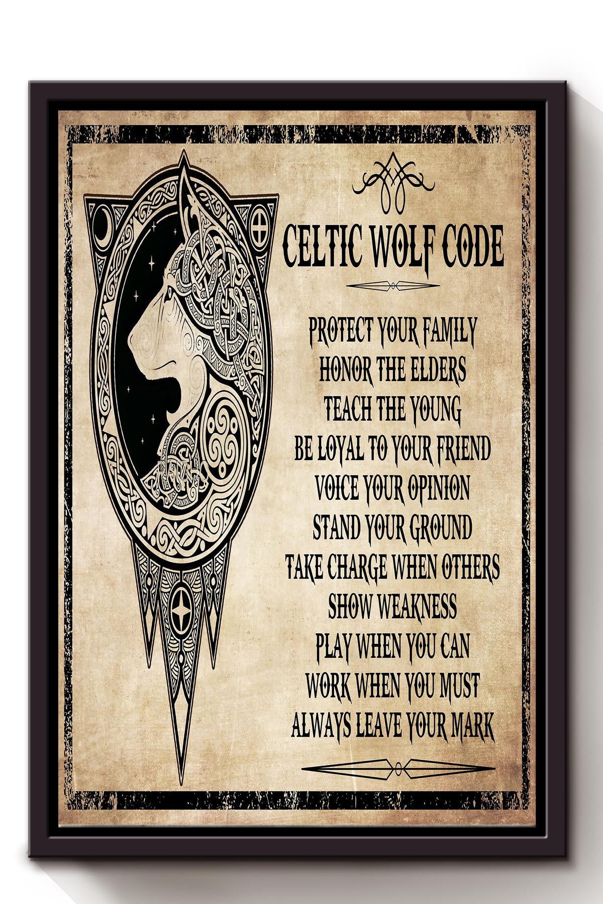 Celtic Wolf Code Motivation Quote Wall Art For Home Decor Housewarming Framed Canvas Framed Prints, Canvas