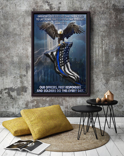 Memorial Day Patriotic Military Soldier Greater Love Quote Bible Wall Art Gift For Policeman Framed Canvas Framed Prints, Canvas