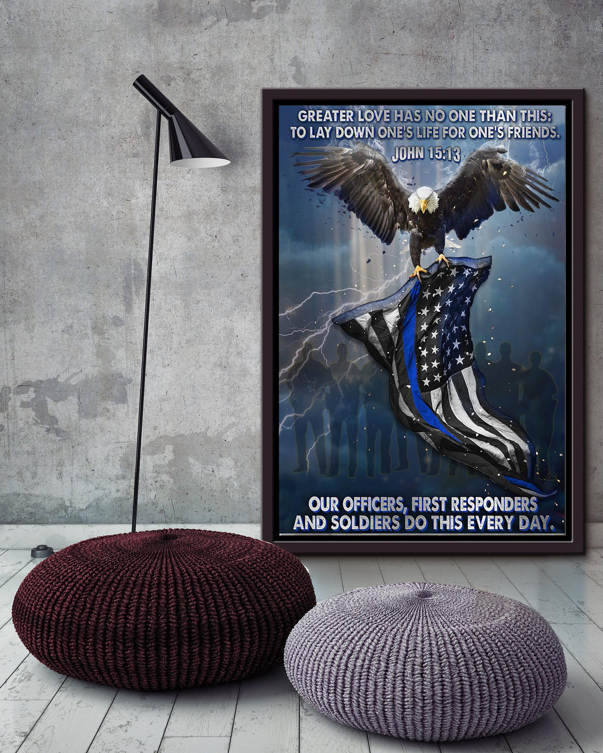 Memorial Day Patriotic Military Soldier Greater Love Quote Bible Wall Art Gift For Policeman Framed Canvas Framed Prints, Canvas