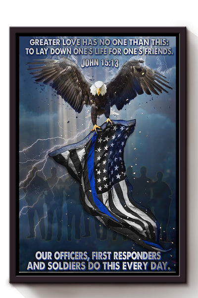 Memorial Day Patriotic Military Soldier Greater Love Quote Bible Wall Art Gift For Policeman Framed Canvas Framed Prints, Canvas