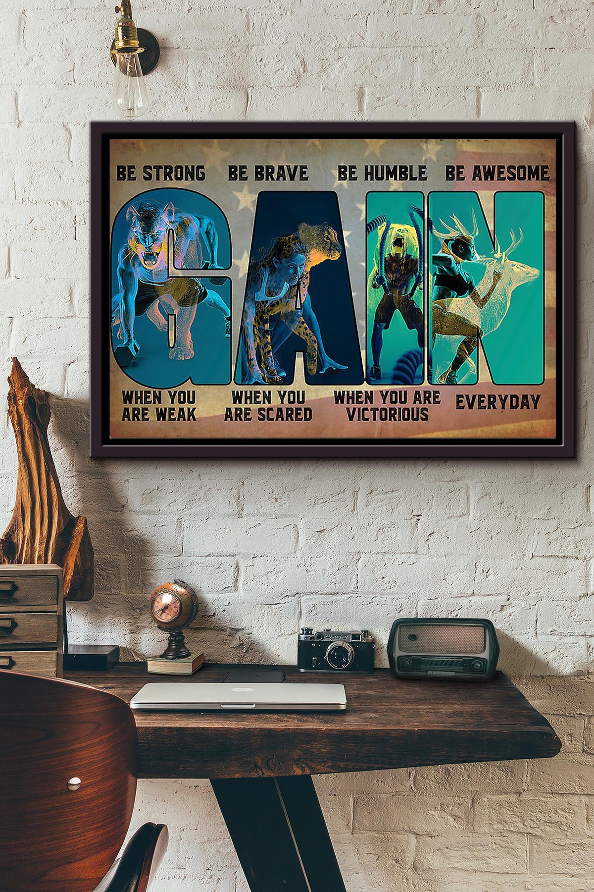 Be Strong Be Brave Be Humble Be Awesome Work Out Gym Poster n Framed Matte Canvas
