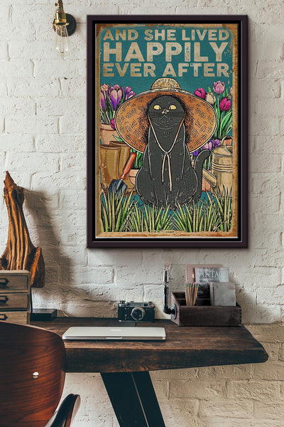 And She Lived Happily Ever After Poster - Animals Wall Art - Gift For Cat Lovers Kitty Foster Kids Home Decor Framed Matte Canvas Framed Prints, Canvas