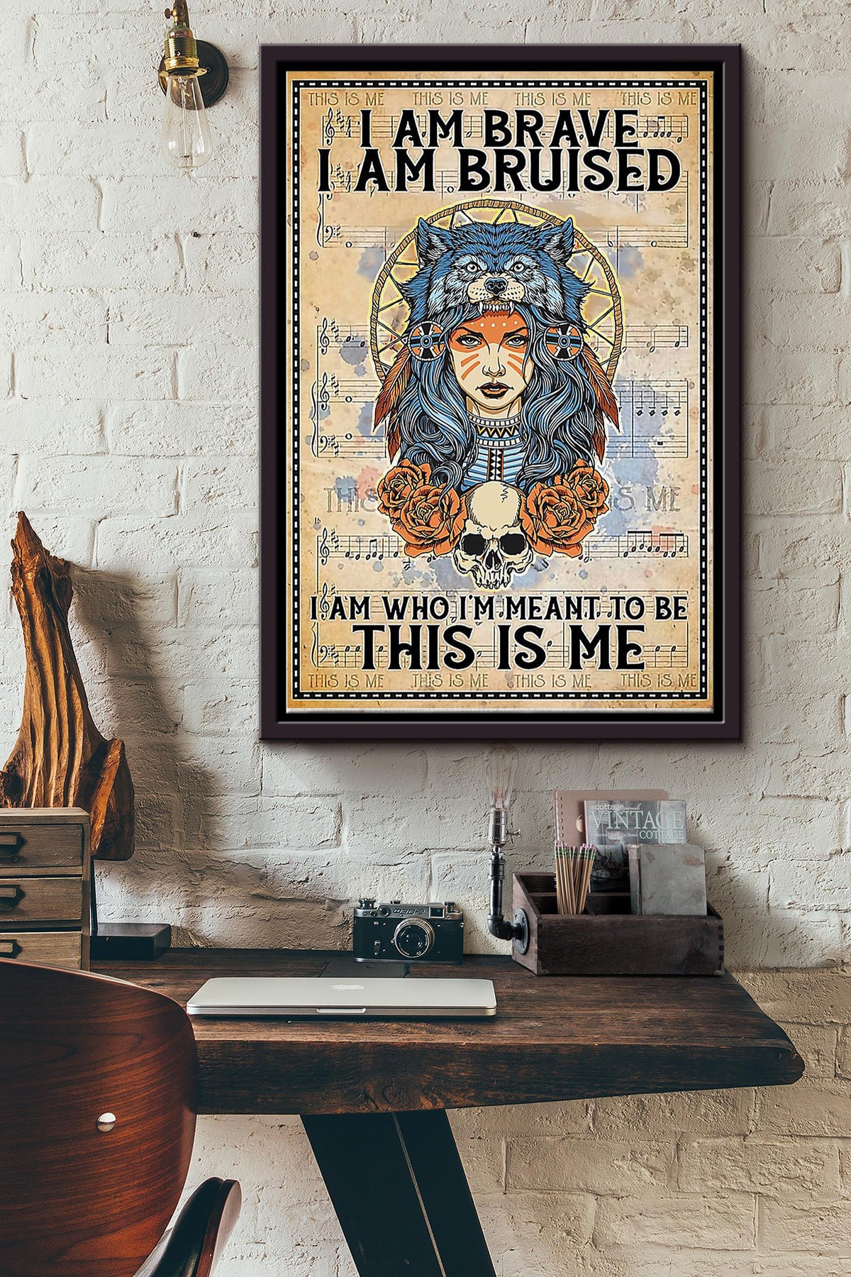 I Am Brave I Am Bruised I Am Who I Meant To Be Native American Girl Poster Framed Matte Canvas