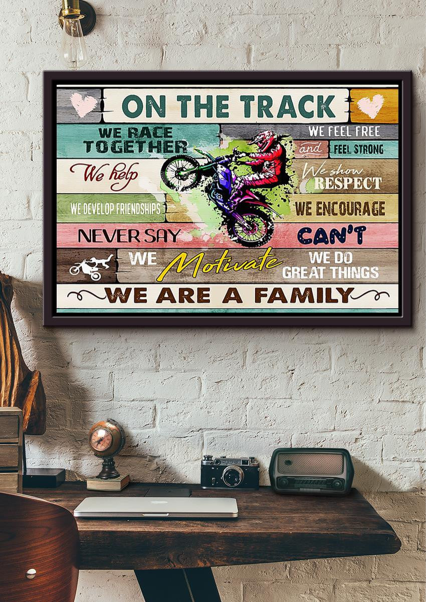 Motorcycle On The Track We Are A Family For Garage Decor Motobike Retro Print Rider