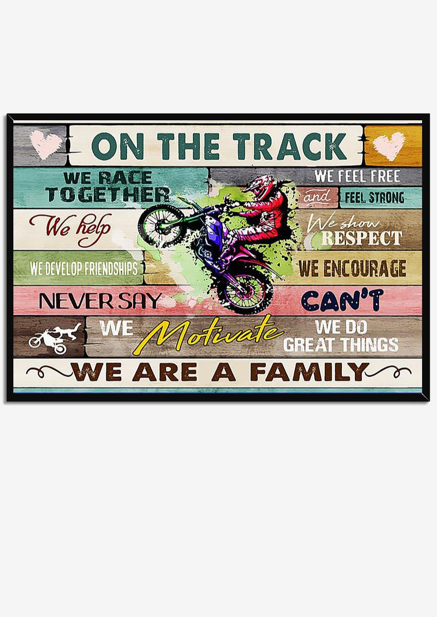 Motorcycle On The Track We Are A Family For Garage Decor Motobike Retro Print Rider