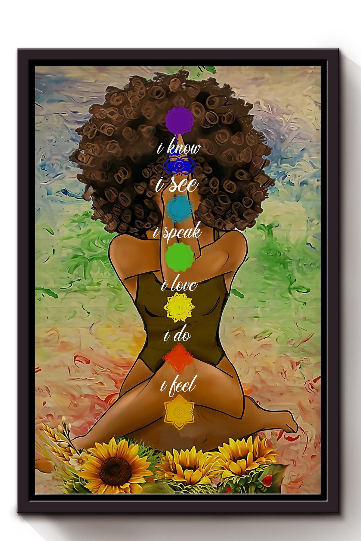 Black Girl Meditation Yoga Afro Woman Mandala Namaste Art For Yoga Lover Framed Canvas