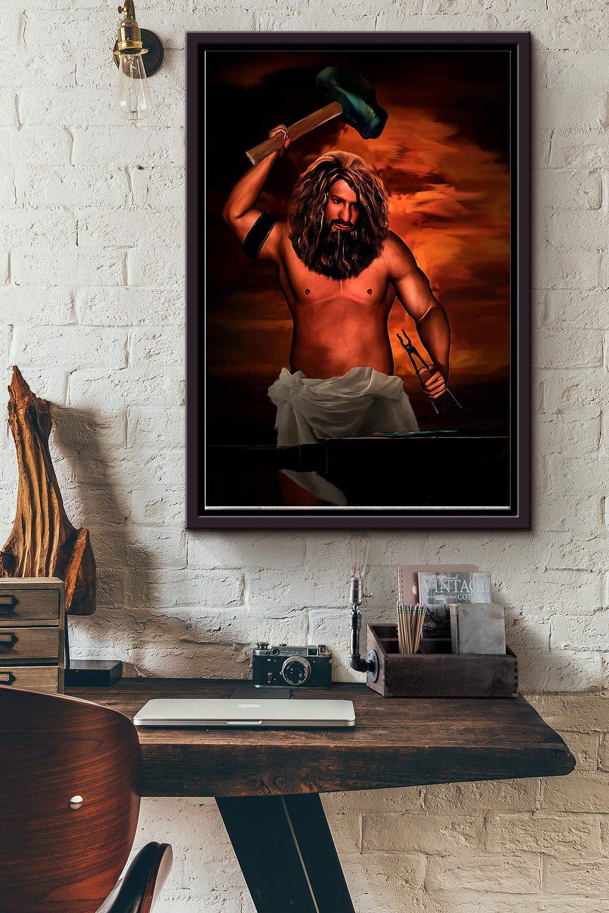 Blacksmith Man Poster Framed Matte Canvas