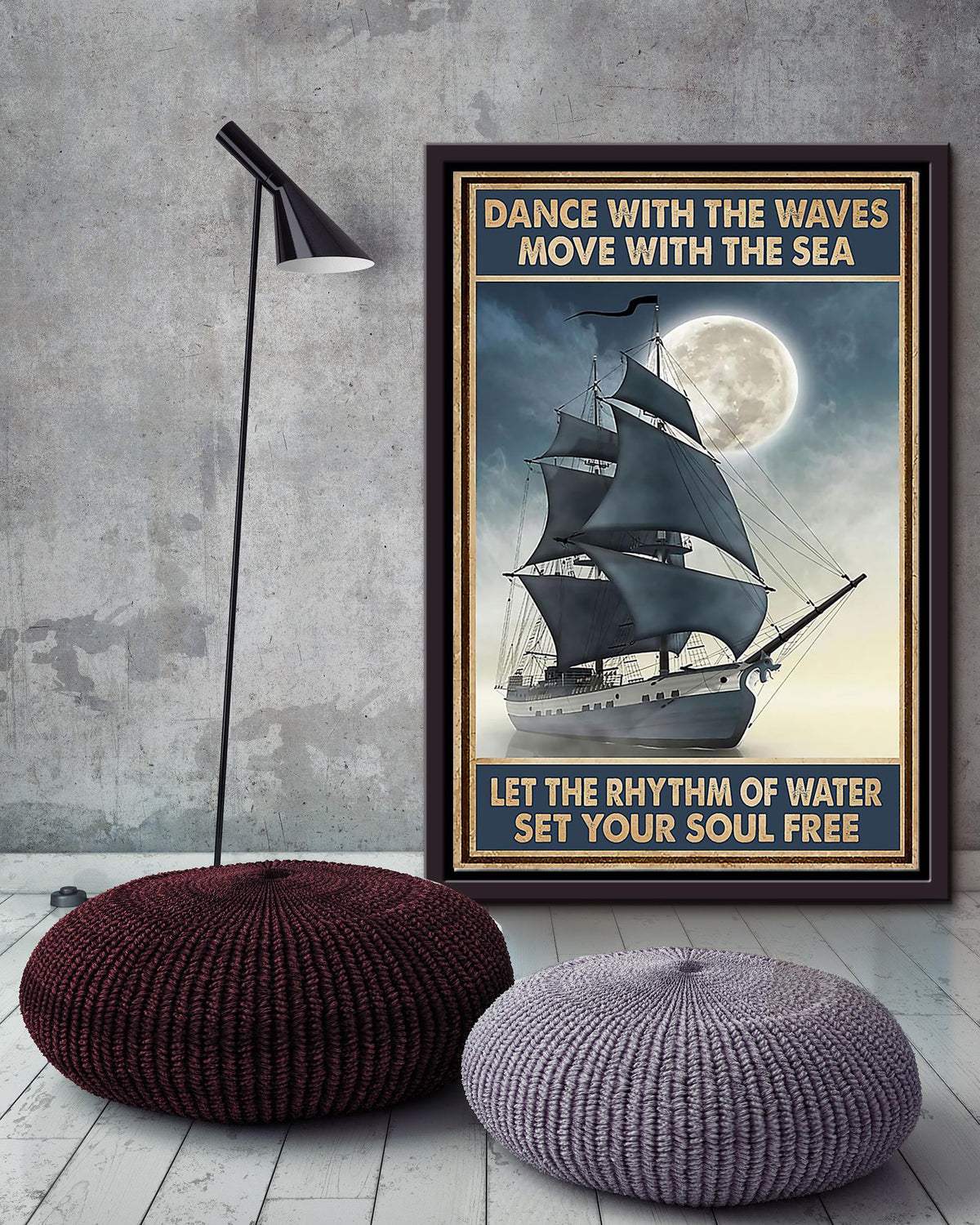 Dance With Waves Move With Sea Inspiration Quote Wall Art Gift For Sailor Adventure Lover Framed Canvas Framed Prints, Canvas