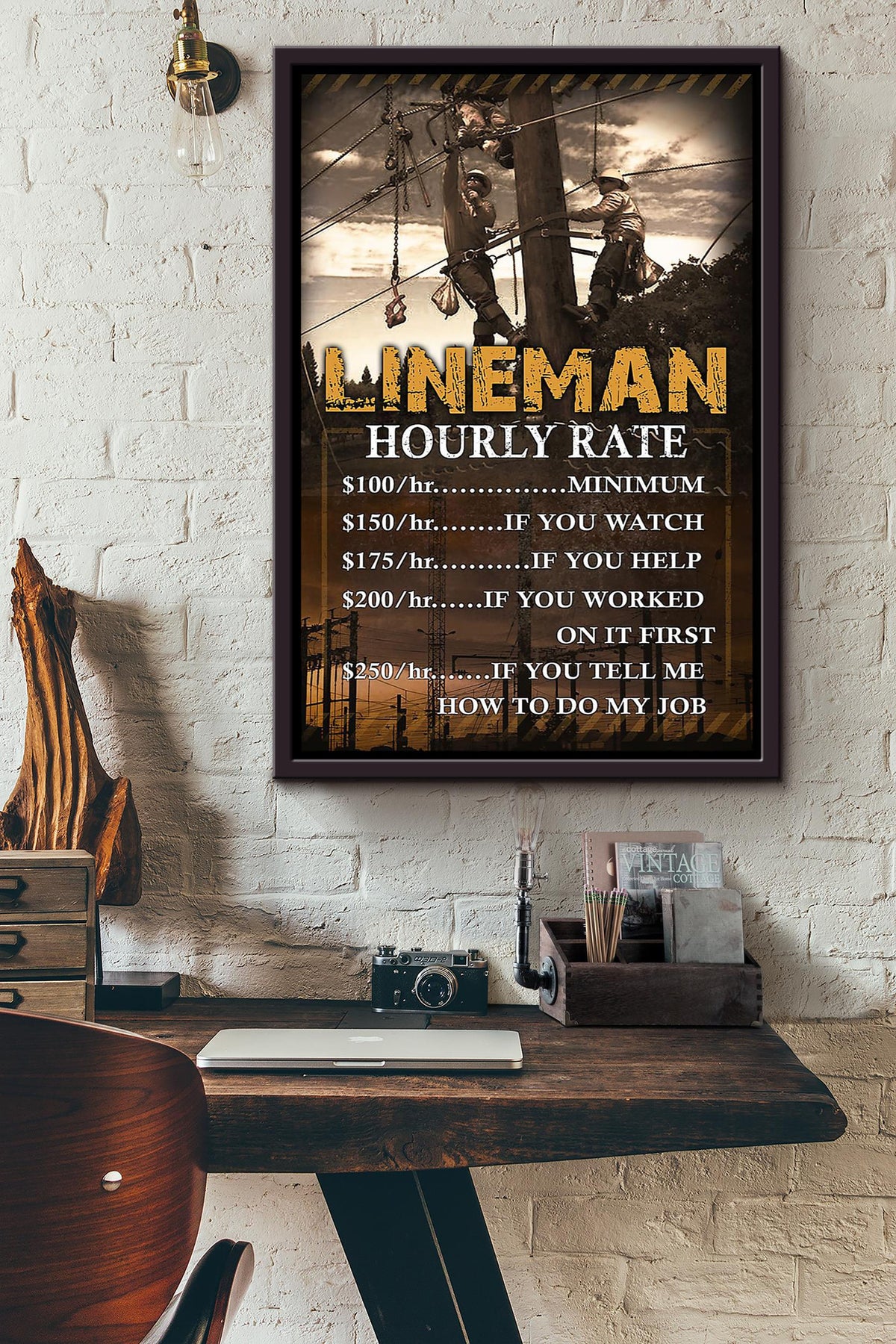 Lineman Hourly Rate Gift For Journeyman Electrician Electrical Repair Framed Canvas