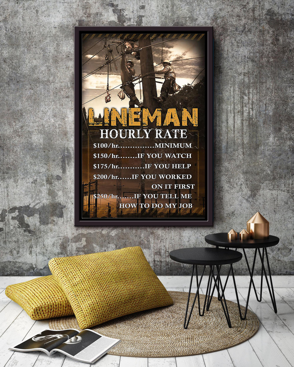 Lineman Hourly Rate Gift For Journeyman Electrician Electrical Repair Framed Canvas