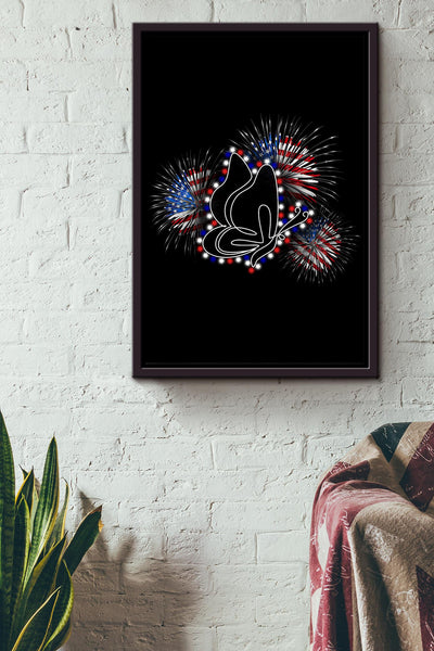 Butterfly Flag Fireworks Framed Canvas