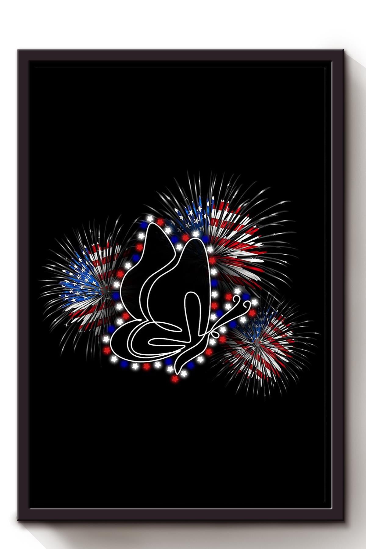 Butterfly Flag Fireworks Framed Canvas