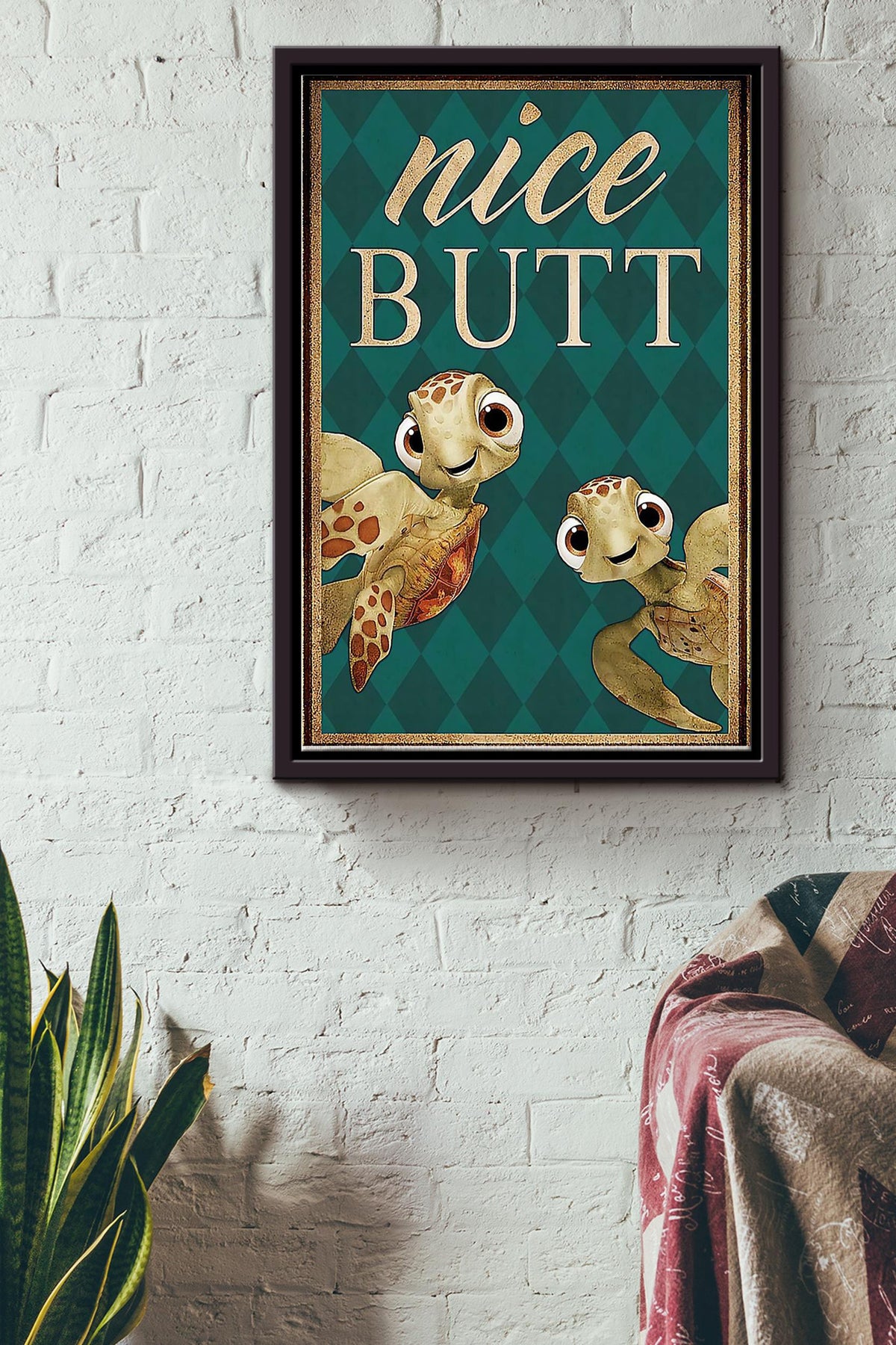 Little Turtles Have Nice Butt Vintage Poster - Animal Wall Art Canvas - Gift For Turtle Lover Animal Lover Sea Lover Bathroom Decor Framed Matte Canvas Framed Prints, Canvas